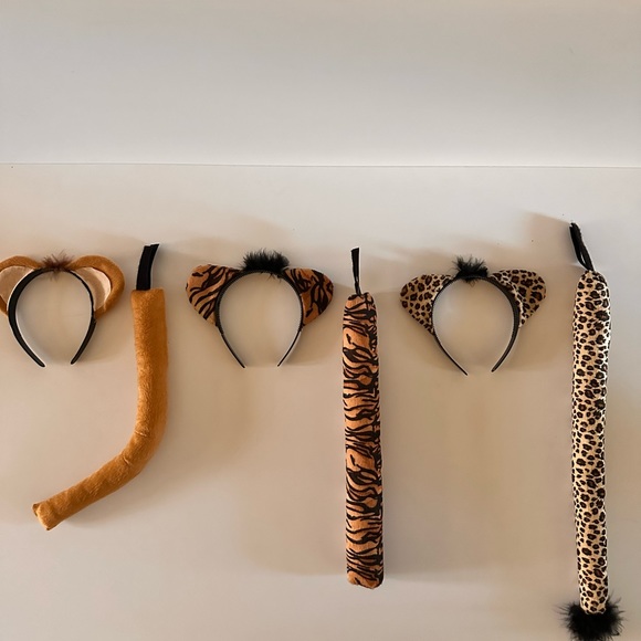 Trio - Animal Ears and Tails!  Lion, Tiger and Leopard!  Oh my!  All 6 pieces - Picture 1 of 5